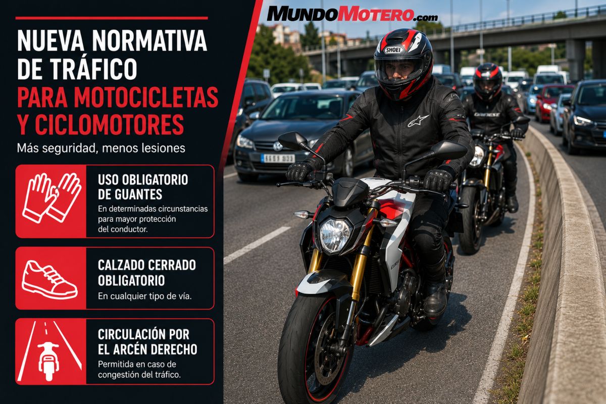 Nuevas normas para motoristas: guantes obligatorios, calzado cerrado y circulación por el arcén en atascos